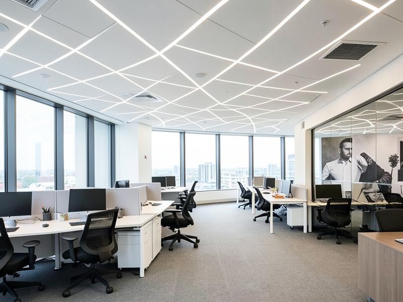 Modern office with low-glare LED panel lighting