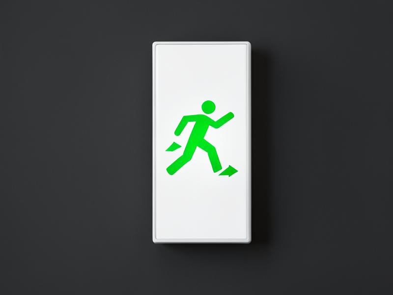 LED emergency exit sign with green running man pictogram