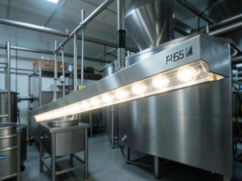 IP65 tri-proof LED fitting in a food processing facility
